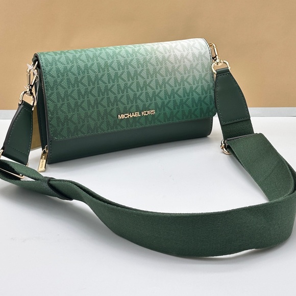 Michael Kors Handbags - Michael Kors Jet Set Item Large Zip Around Wallet Crossbody Bag MK Ombre Green